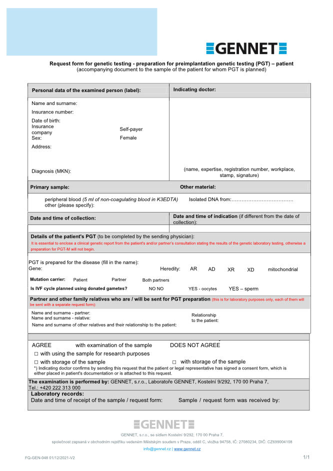 MGL - Request form for PGT-M preparation – patient